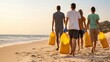 © Intelligent Horizons - Diverse group of volunteers working together on a beach cleanup promoting environmental responsibility and sustainability through community driven conservation efforts
