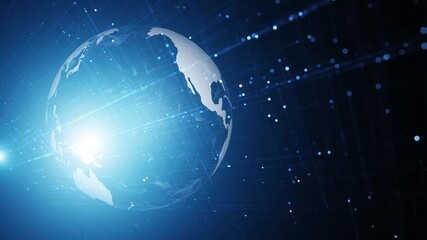 Wall Mural - digital technology cyberspace network lines with with earth sphere rotation.