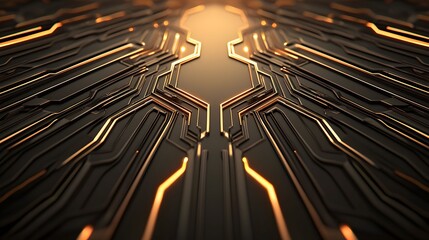Wall Mural - the image showcases a futuristic, abstract design with golden lines running across a black surface, 