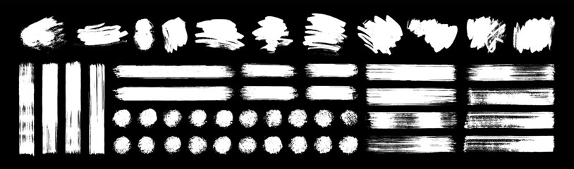 Wall Mural - Vector chalk grunge hand drawn banners. White grunge isolated elements on chalkboard bg. Paint roller, ink splash brush strokes. Grungy paint brush decoration elements. Distressed brushstroke designs