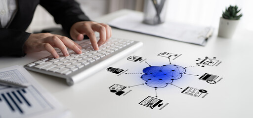 Wall Mural - cloud computing, cloud strategy, and cloud technology transforming digital infrastructure with scala