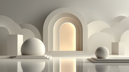 Wall Mural - Abstract 3D Composition with Geometric Forms and Soft Curves