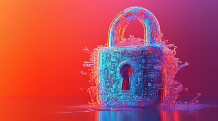 Sticker - A vibrant 3D rendered image of a secure padlock splashing water. This artwork symbolizes security and protection in the digital age. Generative AI
