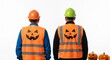 © Choudhry - Workers wear safety vests with jack-o'-lantern designs for Halloween