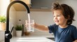 © MdNazim - Boy fills glass with water from faucet child drinking water