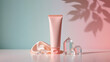 © Shagor - Pink cosmetic tube with crystals and silk pink tube skincare