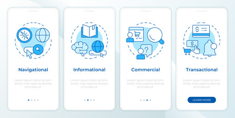 Wall Mural - search intent control blue onboarding mobile app screen. walkthrough 4 steps editable graphic instru