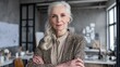 © Johannes - confident stylish european mature middle aged woman standing at workplace stylish older senior businesswoman 60s grayhaired lady executive leader manager looking at camera in office portrait no logos