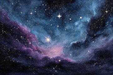 Wall Mural - vibrant galactic watercolor nebula displaying shades of purple and blue, highlighting the beauty of 