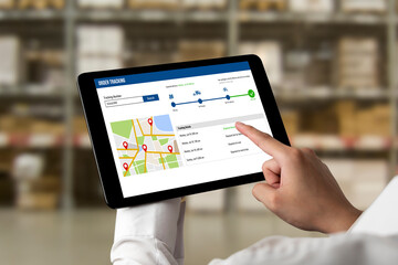 Wall Mural - Delivery tracking system for e-commerce and modish online business to timely goods transportation and delivery