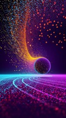 Wall Mural - Abstract neon sphere with swirling particles in motion