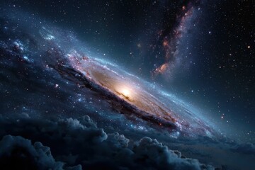 Wall Mural - majestic spiral galaxy illuminated by distant stars floating against a backdrop of swirling cosmic c