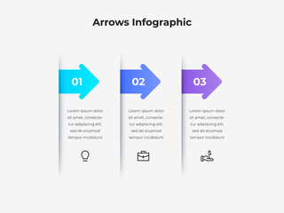 Wall Mural - a visually striking infographic with three colorful arrows depicting a progressive process. ideal fo