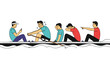 © Ace13 - A rowing team struggles in unison with one member distracted by a mobile phone while others exert effort and show fatigue.