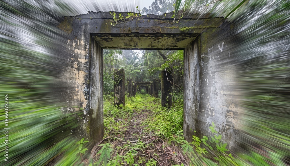 Ancient jungle ruins covered in lush moss and twisting vines of nature ...