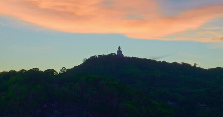 Wall Mural - aerial photography scenery colorful sky at Phuket big Buddha. 
Phuket Big Buddha is one of the island most important and revered landmarks on Phuket island.
creative nature and travel concept.