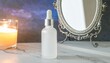 © Beny Qurdy - Luxury cosmetic serum bottle on marble with vintage mirror and candle for a nightly beauty ritual