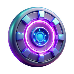 Futuristic round button with glowing neon lights isolated on transparent background