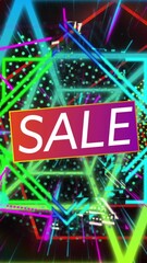 Wall Mural - animation of sale text over neon pattern background