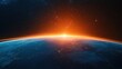 © wilson - Abstract view of Earth from space with orange light rising over the horizon, symbolizing new beginnings and hope for global unity in a futuristic cosmic scene