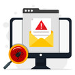 © AlHanif - Email phishing scam detected with malware virus alert. Concept of computer warning, cyber attack risk, data breach threat, online fraud, and security danger.