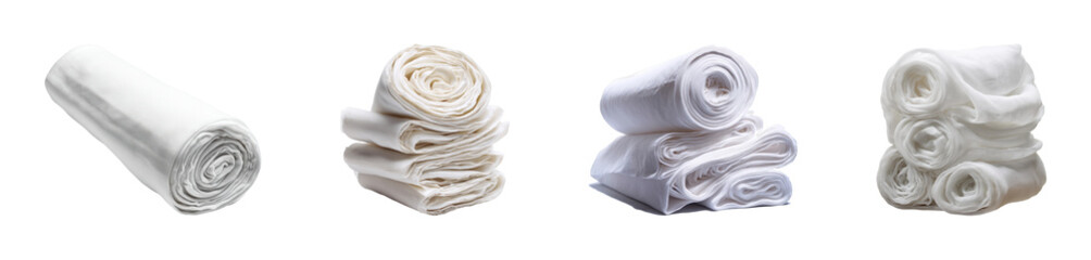 Organized white towels home bathroom textile display clean, isolated on transparent background, png set