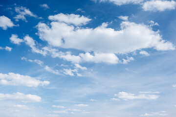 Wall Mural - Gorgeous blue sky with white cumulus clouds. Textured sky background.