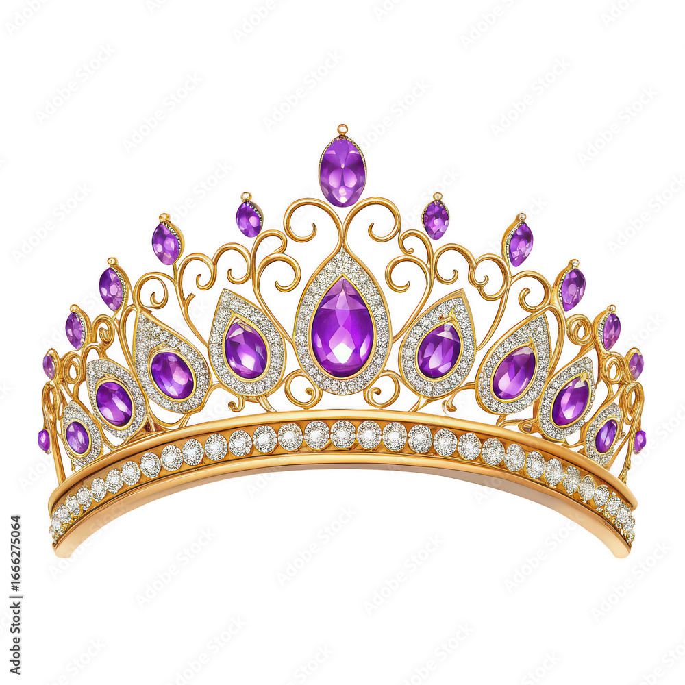 ?Gold Tiara with Purple Gemstones Gold Purple Tiara Crown Princess Queen headress jewelry  main image 2