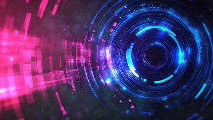Wall Mural - Abstract glowing digital circle with red and blue lights  
