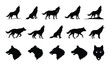 © Rina_Akther - Collection of silhouettes featuring wolves in various poses including howling standing and head profiles