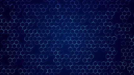 Wall Mural - abstract animation hexagonal pattern grid on dark tech background for data visualization, blockchain