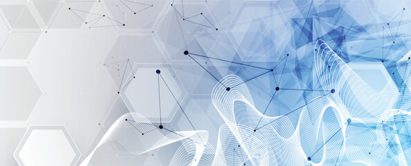 Wall Mural - technology and modern science banner or header. connected neural network