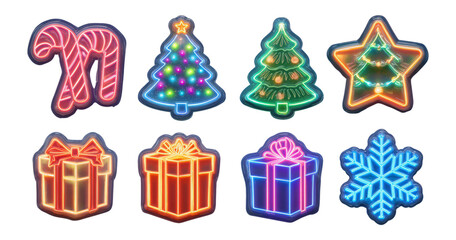 Wall Mural - Colorful Neon Christmas Clipart on Transparent Background Graphic