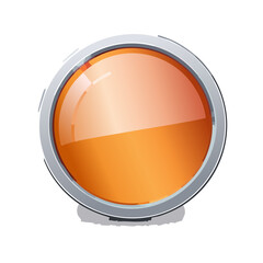 Round orange glass button with silver trim shiny interface element glowing illustration