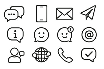 communication line icon set vector. digital messaging and contact icons. chat, email, phone, and soc
