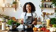 © rahman - Smiling Woman Cooking a Vegan Meal in a Bright Kitchen