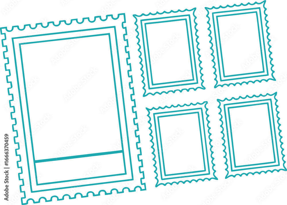 Teal Postage Stamp Frames with Perforated Edges on White Background ...