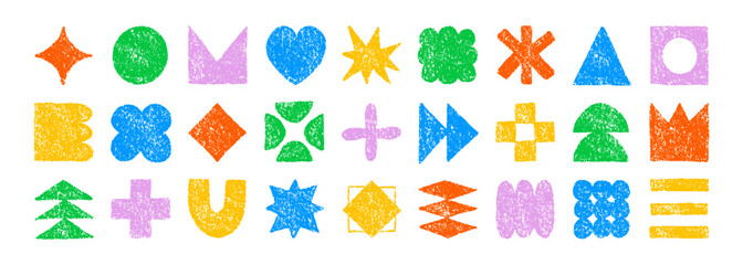 Canvas Print - colorful shapes and brutal figures with crayon pencil rough texture