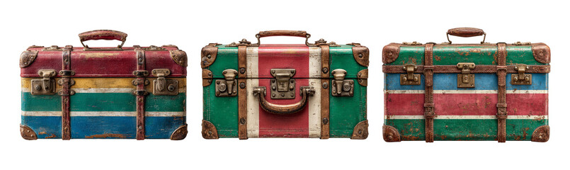 Colorful Vintage Suitcases Isolated on Transparent Background