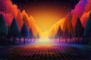 Wall Mural - retrowave autumn forest backgrounds abstract outdoors.