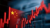 A red stock market graph with the china flag in front of it, representing global economic trends and tech investors' financial news.