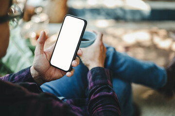 Mobile phone blank white screen mockup.texting using cell phone.background empty space for advertise.work people contact marketing business,technology