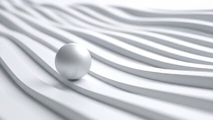 Silver Sphere on Wavy White Abstract Background in a 3D Rendering with Modern Geometric Lines and Minimalist Design