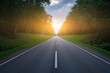 © Ajay - A straight, empty road through a forest at sunset, symbolizing a journey or new beginnings.