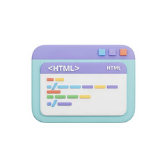 3d website interface with pastel coding elements isolated on transparent background
