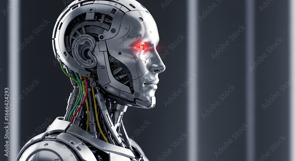 Profile of a realistic humanoid robot with visible internal mechanics ...