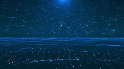 Wall Mural - futuristic animation digital plexus grid floating numbers, symbols, data points. for coding particle
