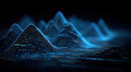 Wall Mural - Abstract digital landscape of glowing blue peaks