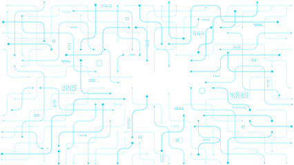 Wall Mural - Blue circuit board on transparent background. Thin line wires and dots. AI chip innovation concept. Tech pattern for web, banner design, and presentation bg. Digital vector illustration.