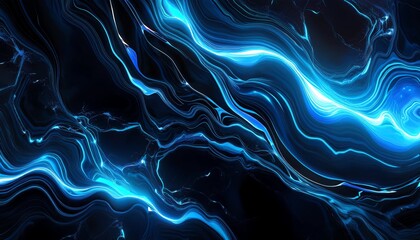 Wall Mural - Black and electric blue neon marble with glowing streaks
